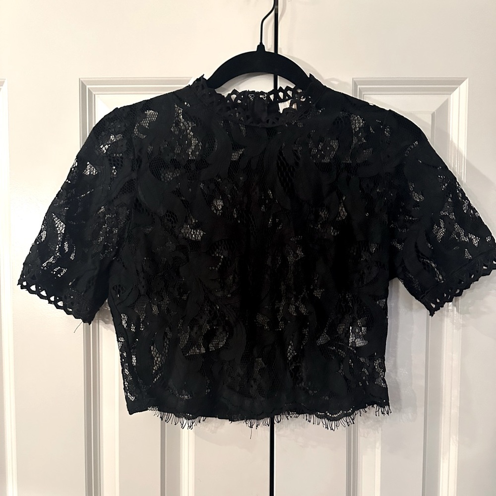 Peach, Crop Lace Top, Black, Size S